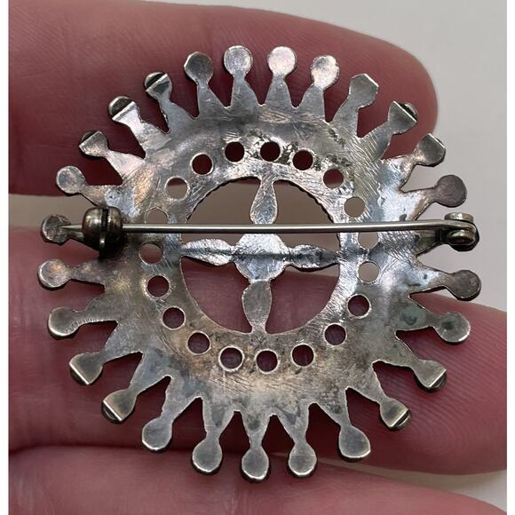 Vintage Zuni Petit Point Silver & Turquoise Brooch Pin Native American Old Pawn - Picture 6 of 11